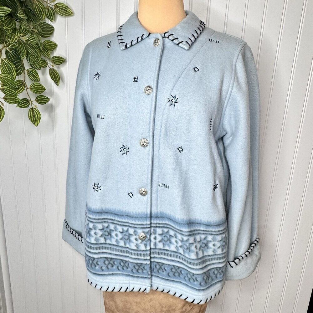 Vintage Teddi Women’s Sz M 80s Cozy Teddy Bear Fleece Blue Embroidered Jacket